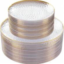 50/25/12pcs Transparent Hammered Gold Rim Plates, High-End Salad Plate, Cake Plate, Fruit Plate, Dessert Plate, Western Dinner Plate, 10.25 Inch And 7.5 Inch Plates, Suitable For Holiday Gifts, Family Gatherings, Parties, Outdoor, Weddings, Restaurants, Kitchens - Multicolor - View 2