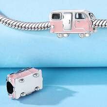 CYMYSS 1pc Retro Pink 925 Silver Plated Cute Mini Bus Pendant, Suitable For Women As Valentine's Day/Daily Wear Jewelry - Multicolor - View 3