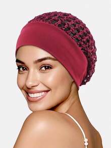 1pc Women's Elastic Wide-Brim Hair Net Sleeping Cap, Hair Care Protective Cover Suitable For Daily Use - Multicolor - View 5