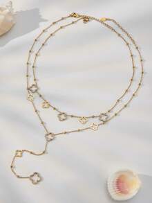 1件全镶钻镂空四叶花珠流苏Y型项链，18K镀金时尚奢华珠宝 - 花朵項鍊 - 查看 9