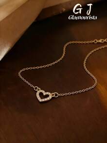 1件时尚优雅可爱百搭水钻心形项链，适合女士日常及节日佩戴 - 愛心項鍊 - 查看 7