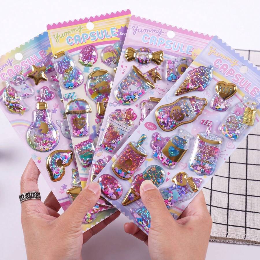 Cute Gold-Rimmed Shiny Candy Stickers, Children's Sticker Exchange, Princess Girl Stickers, Toy Decorations - Multicolor - View 1