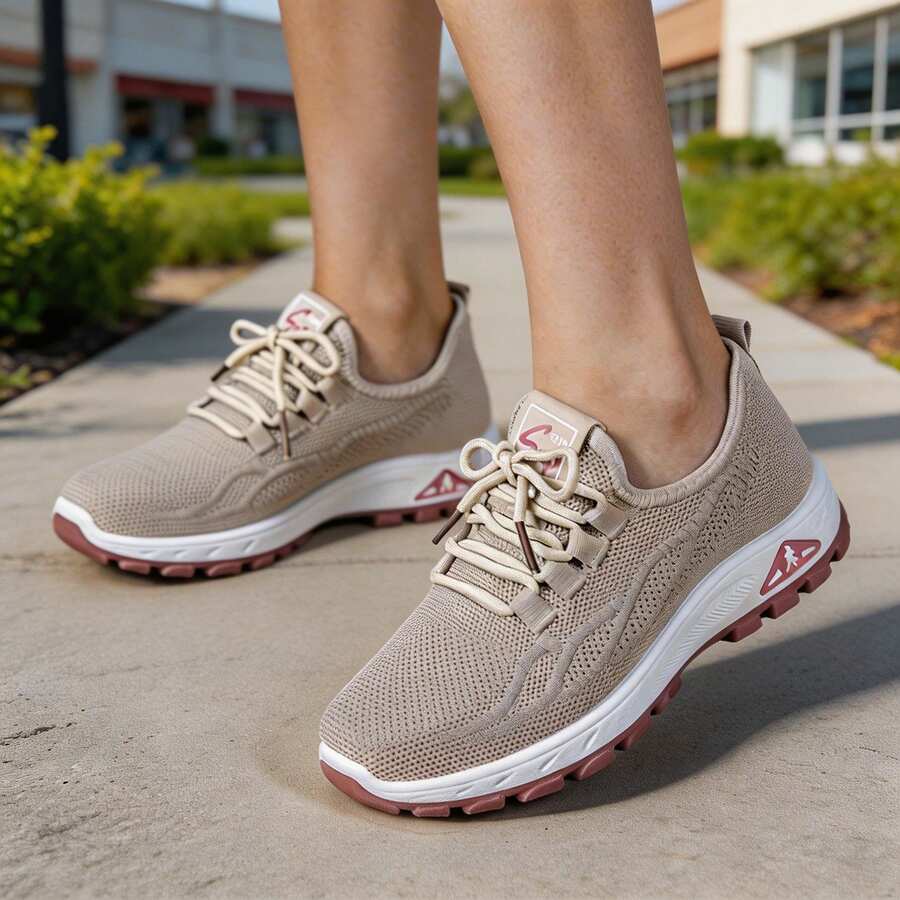 Women's Casual Sneakers, Plus Sizes Available, Platform Slip-On, Mesh Upper Lightweight & Breathable, Non-Slip & Shock-Absorbing, Washable Sporty Style, Ideal For Daily Wear, Running, Fitness, Travel, Shopping, Women's Tennis Shoes,Sneakers For Women,Valentine's Day Gifts - 卡其色 - 查看 1