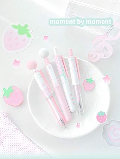 BUBBLY Short Gel Pens, 4 Packs Cute Retractable Neutral Pens, 360° Rotating Stress Relief, Black Color Ink For Writing, Student Back To School, Office & Exam Supplies