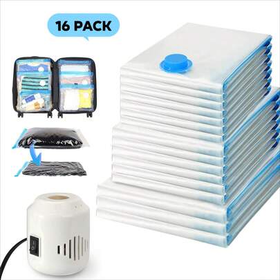 16/11/10pcs Vacuum Storage Bags Space Saver Travel Size, Vacuum Seal Bags, Vacuum Compression Bags For Storage For Luggage, Vacuum Storage Bags For Clothes, Bedding, Pillows, Quilts, Blankets, Travel Necessities, Vacuum Bags With Pump