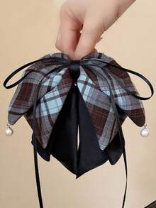 1. 女士精致格子蝴蝶结发夹，法式全扎半马尾发夹，适合秋冬季 - 彩色 - 查看 10