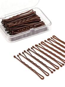 20/50/100pcs 2-Inch Black Hair Clips Set, Made Of Durable Iron Alloy, Firmly Grips Hair. Suitable For Commuting, School And Daily Scenarios. Comes With Clear Storage Box, Simple And Practical, Creating A Neat Hairstyle For Minimalist Seekers. - Coffee Brown - View 3