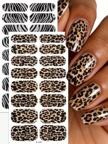 2pcs/Pack Spring/Summer Leopard Print Nail Stickers, Shiny Zebra Pattern Sweet & Cool Style Nail Decals, Easy To Use, Suitable For Women DIY Home Manicure - Multicolor - View 1