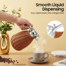 1.5L Thermal Carafe, 0.4Gal Stainless Steel Dual Wall Vacuum Thermal, 12h Warm & 24h Cold Retention, Hand Woven Rattan Body Coffee Carafe For Home, Coffee Shop - Coffee Brown - View 8