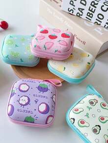 Shockproof Strawberry Element 1pc EVA Material Fruit Print Earphone Storage Bag Suitable For Bluetooth Earphones Cables Mini Chargers Coin Purse Square Storage Box Spring Gift - Multicolor - View 2