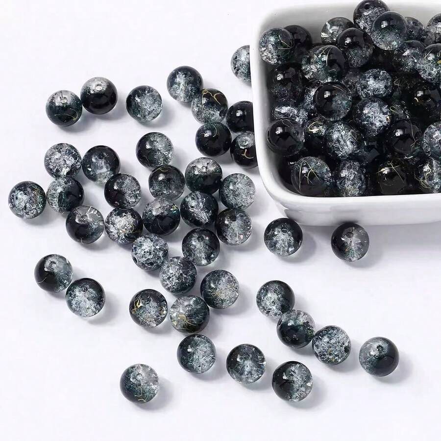 80颗8毫米裂纹玻璃珠，用于制作手链和项链 - 黑色 - 查看 1