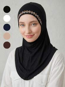 1件装女士纯色速戴头巾，时尚百搭舒适涤纶褶皱头巾，实用头巾，杜东头巾，速戴长款希玛头巾，适合日常佩戴，四季皆宜 - 閃亮鑽褶皺方便頭巾 - 查看 18