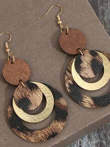 1 Pair Circular Leopard Print Retro Fashion Metal Earrings, Suitable For Daily Wear For Women - Multicolor - View 1