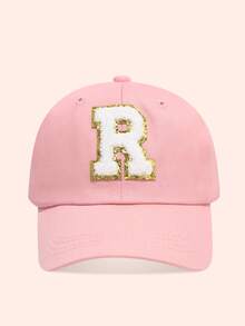 1pc Pink Children's Hat With 26 Letters, Toddler Baseball Cap, Boys & Girls Sun Hat, Suitable For Outdoor Activities And Daily Wear, UV Protection - Gold Label - Pink Fabric Baseball Cap - View 57
