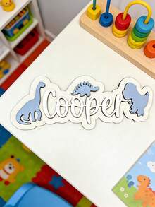1pc Personalized Dinosaur Name Plate - Wooden Baby Room Decor - Boy's Dinosaur Sign - Dinosaur Bedroom Decoration - A Gift For Dinosaur Enthusiasts - Màu xanh hải quân - Xem 12