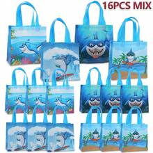 Bộ 8/16 túi tote vải không dệt Blue Shark, thích hợp cho kinh doanh, mua sắm, bán lẻ, sự kiện sinh nhật, trang trí tiệc và đóng gói quà tặng, túi đựng quà mùa hè tươi mát, túi đựng đồ và túi mua sắm. - 9060 - Xem 10