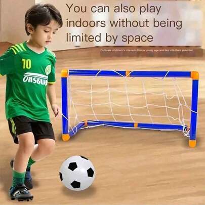 Mini Foldable Soccer Goal Set, Portable Hollow Pipe Frame + Inflatable Soccer Ball, Outdoors Sports Toy For Kids & Teens (Non-Professional Sports Equipment), Includes Air Pump, Birthday Gift For Boys & Girls, PP Material