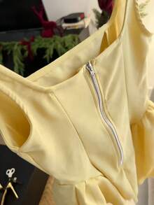 Đầm dạ hội mùa hè thanh lịch dành cho nữ, cổ vuông, không tay, màu trơn, thích hợp cho ngày Valentine. - Màu vàng ngỗng - Xem 2