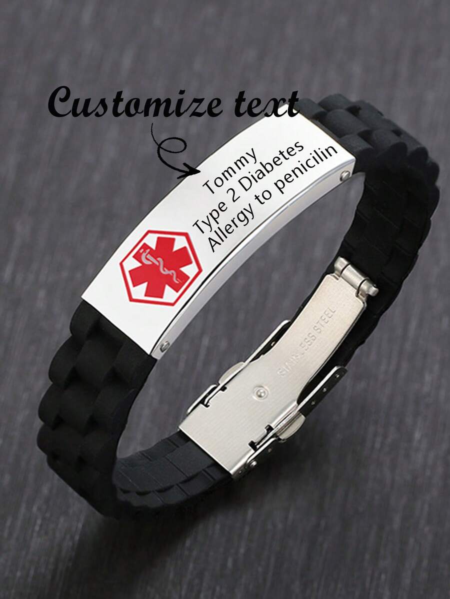 1 chiếc vòng tay điều chỉnh được bằng thép không gỉ và silicon, khắc laser logo y tế IP màu đỏ theo yêu cầu, dành cho nam giới, thích hợp đeo hàng ngày, làm quà tặng Ngày của Cha, quà tặng cho bạn bè. - Nhiều màu - Xem 1