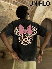 Disney UNIHLO  Stitch  Printed Summer Heavyweight Retro Washed Street Fashion Casual T-Shirt - Black - View 1