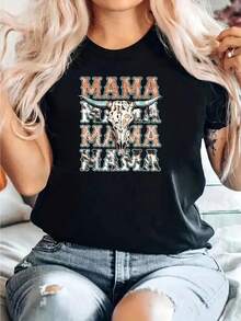 Mama Western Retro Groovy Cow Skull Country Rodeo Mother Day-Shirt - Black - View 2