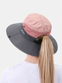 1pc Women's Ponytail Sun Hat, UV Protection, Foldable Mesh Wide Brim Beach Fishing Hat - Style 1 - View 2