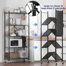3/4/5 Tier Foldable Storage Shelves With Wheels, Large Capacity Shelving Unit, Freestanding Metal Wire Shelf Rack, No Assembly Organizer Rack For Garage Kitchen, Basement, Pantry(Black) - Black - View 2