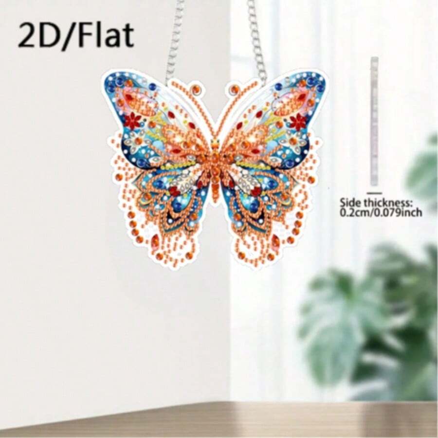 Bộ tranh đính đá hình chuồn chuồn và bướm (1 chiếc) kèm tinh thể acrylic - Mặt dây chuyền nghệ thuật đính đá tròn và không đối xứng tự làm, trang trí tường chủ đề động vật và dây treo dành cho người lớn.