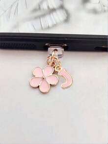 Fleur de Sakura rose en alliage de silicone 2-en-1 Fleur de Sakura rose + 26 lettres Bouchon anti-poussière pour port de charge de téléphone, pendentif en alliage exquis, doux et mignon pour accessoire de mode, décoration pour port de charge de smartphone, tablette, écouteur, Kindle, bouchon anti-poussière et anti-humidité transparent en silicone, convient comme petit cadeau, étanche, compatible avec les séries de téléphones Lightning/Type-C et autres Android/Apple 17/16/15, cadeau d'anniversaire de printemps - Rose bonbon - Voir 12