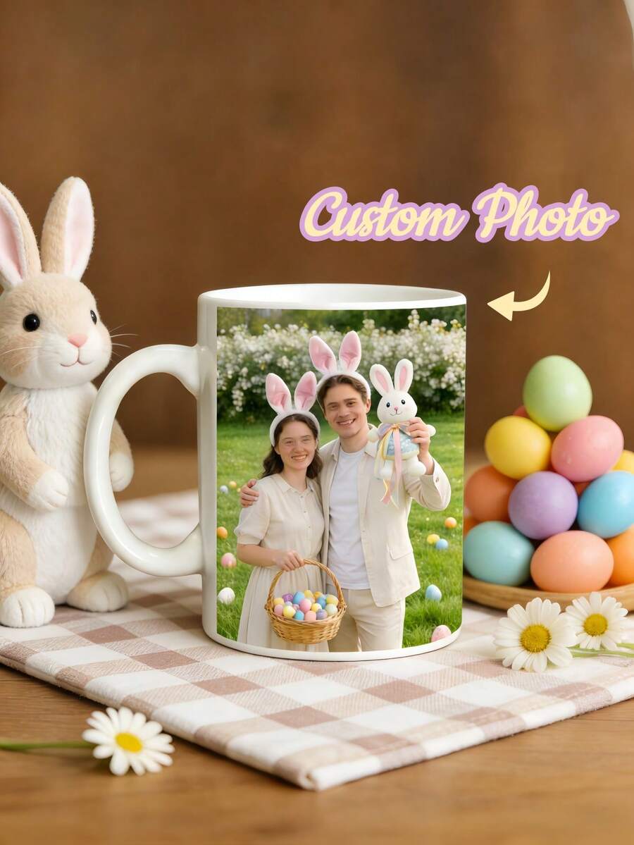 1pc Personalized Photo Mug, Customized Photo Mug, Coffee Cup, Easter Photo Mug, Great Gift For Friends, Him/Her, Back To School, Coffee & Tea Time, Daily Use, Home & Office, Easter Special Occasion - Multicolor 8 - View 1