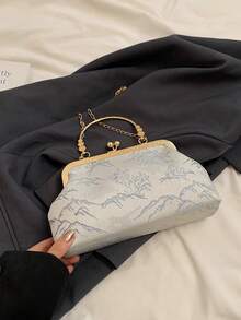 Fashion Graffiti Pattern Handbag, Elegant Tote Bag For Party And Shopping, Pattern Placement Random - Baby Blue - View 8