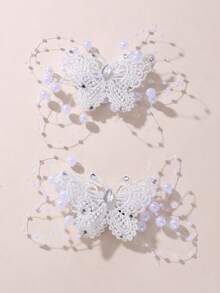 2 Piezas/set Pinza De Pelo De Mariposa Para Niñas - Blanco - Ver 8