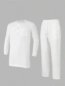 White 3-Piece Agbada Set For Men – Elegant & Royal Style, Embroidered Robe, Long Sleeve Shirt + Elastic Waist Pants | Stylish African Outfits For Parties, Everyday Wear, Weddings, And Cultural Celebrations, Men's Matching Set - 白色 - 查看 6
