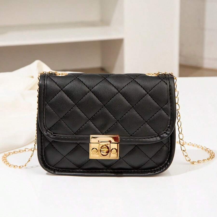 Mini Diamond Quilted Chain Strap Minimalist Shell Bag, Suitable For Daily Wear - Black - View 1