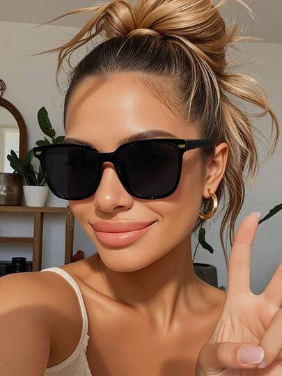 1pc Retro Square Bohemian Style Fashionable Glasses, Basic Style Suitable For Sports, Fishing, Vacation, Travel, Driving, Street, Beach, Outdoor Activities, Golf, Driving, Festivals, Outings, Hiking, Street Wear, Parties, Sun Protection, Fashionable Shadow Elegant Clothing, Family Outings, Vacations And Holidays