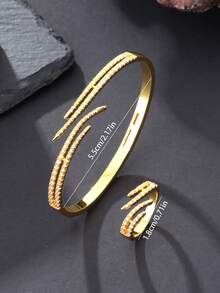 一套两件装奢华闪亮锆石镶嵌天然树枝开口戒指和手链套装，适合日常、派对、婚礼、夏季、开斋节/宰牲节等场合佩戴，是馈赠佳品。 - 鋯石滿鑲枝條 - 查看 3