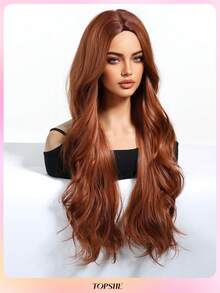 TOPSHE 28-Inch Women Long Wavy Dirty Orange Wig, High Density Heat-Resistant Fluffy Dyed Synthetic Wig, Suitable For Daily Wear, Party, Christmas Cosplay, Women's Christmas Gift, Wedding, Music Festival - Dirty Orange - View 4