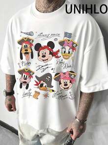 Disney UNIHLO Mickey  Print  Summer Casual Versatile Pure Cotton T-Shirt Suitable For Any Place - 白色 - 查看 1