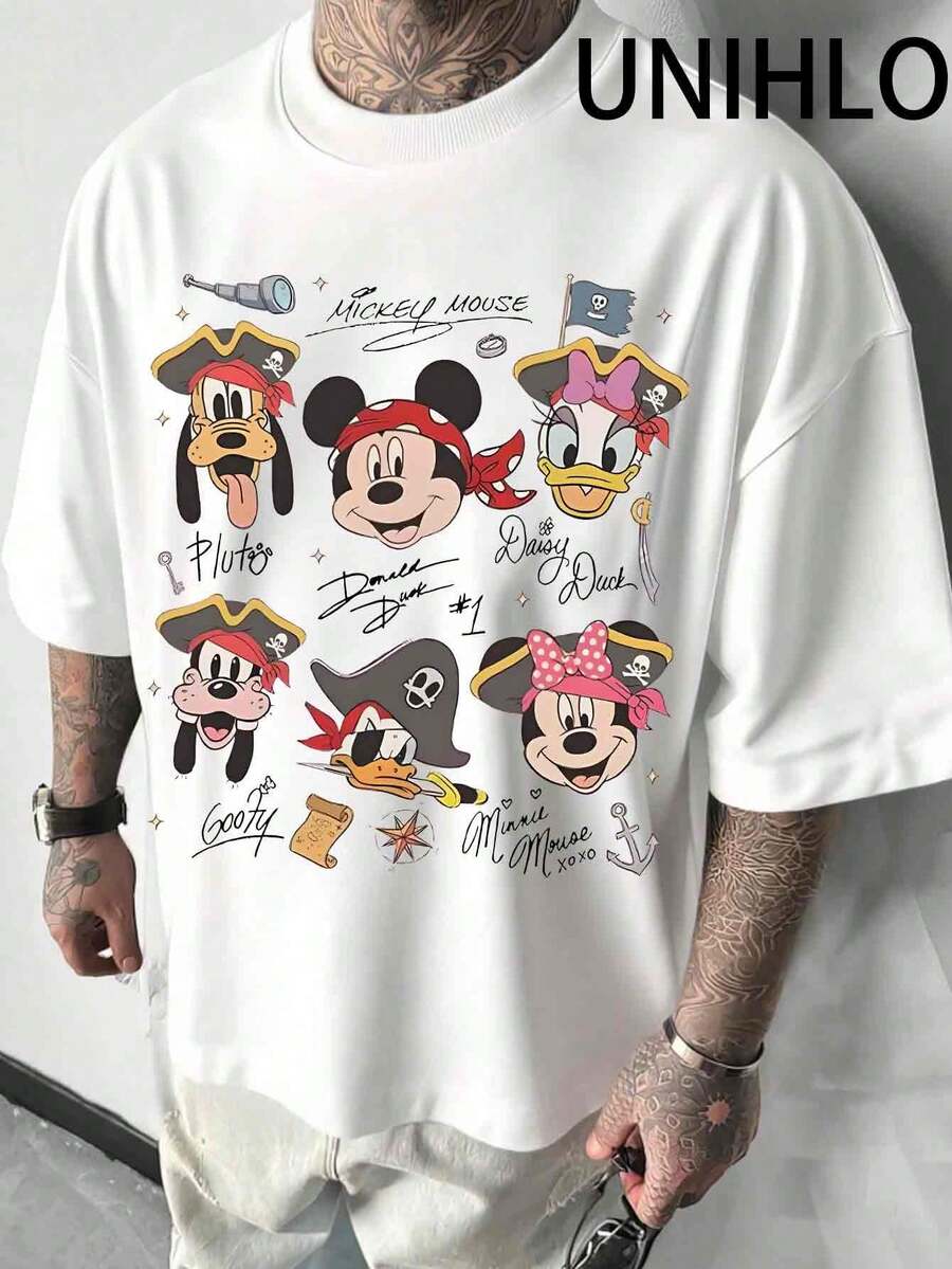 Disney UNIHLO Mickey  Print  Summer Casual Versatile Pure Cotton T-Shirt Suitable For Any Place - 白色 - 查看 1