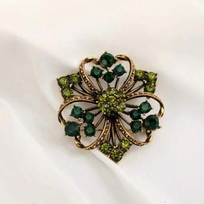 1pc Elegant Vintage Zinc Alloy Women Fashion Brooch, Accessory For Bag, Hat, Green Flower Design