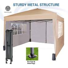 MCC Direct Pop-Up Gazebo 3m X 3m With Sides 2 Wind Bars & 4 Weight Bags & Silver Protective Layer Waterproof Marquee Canopy WS - Beige - View 3