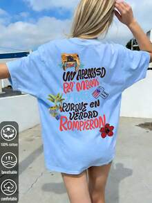 2026 Women's Spring/Summer New Arrivals: Spring/Summer T-shirts, Girls' T-shirts, White Tops, Spring/Summer Women's Clothing, Printed T-shirts, Printed Tops, Cotton Tops, High-Quality T-shirts, Blue T-shirts, Retrole, let, Retroy, Blue T-shirts, Retroy, Millennial Style, Y2K, Punk Style, Distressed Style, Minimalist Style, Simple Style, Casual Style, Everyday Style, Vacation Style, Printed with Fun Patterns - 藍色 - 查看 5