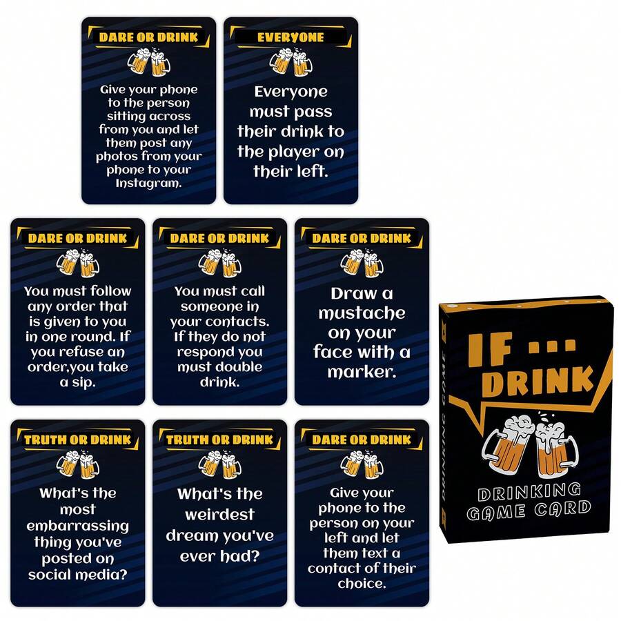 50张趣味“我爱啤酒”主题卡片，创意饮酒游戏，成人派对用品，互动桌面游戏卡片，节日聚会道具 - 黑色 - 查看 1