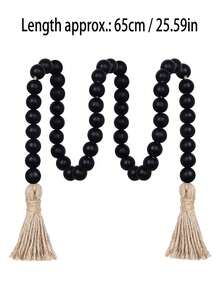1pc Natural Wood Color Tassel Decor Beaded Rope, Suitable For Home Living Room/Dining Room/Window/Door Decoration, DIY Wall Hanging, Handmade, Best Birthday/Graduation Gift - Multicolor - View 7