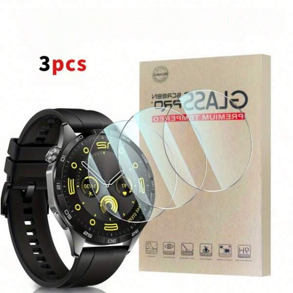 3 piezas Protector de pantalla a prueba de golpes de alta definición para Watch GT3/GT3Pro/GT4 Vidrio templado 9H Protector de pantalla claro resistente a arañazos y antihuellas Calidad de imagen HD Regalo de primavera