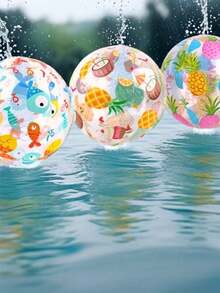 1/3/5pcs Transparent Printed Inflatable Beach Balls, Animal & Fruit Patterns, Suitable For Beach, Outdoor Party, Water Games, Durable PVC Material, Random Assorted - Multicolor - View 9