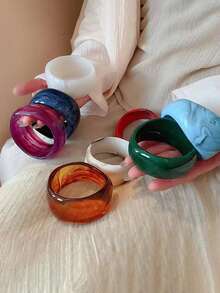 1件装设计亚克力手镯，复古夸张果冻色宽手镯，复古珠宝配饰 - 白色 - 查看 2
