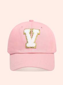 1pc Pink Children's Hat With 26 Letters, Toddler Baseball Cap, Boys & Girls Sun Hat, Suitable For Outdoor Activities And Daily Wear, UV Protection - Gold Label - Pink Fabric Baseball Cap - View 72