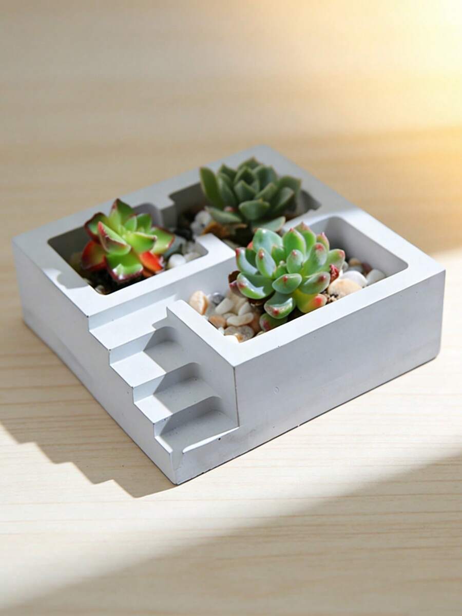 DIY 装饰桌面装饰艺术梯田多肉盆栽植物硅橡胶模具适用于混凝土、石膏、树脂工艺 - 白色矽膠模具 - 查看 1
