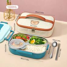 1500ML 304 Stainless Steel Lunch Box With Cutlery & Soup Bowls, 4/5-Compartments Microwave Heatable Bento Box, Leak Proof Fruit Salad Food Container, Reusable Lunch Container, Hot Water Heating, Suitable For Students & Adults To Use In School, Office, Camping, Travel, Picnic, Back To School - Multicolor - View 14